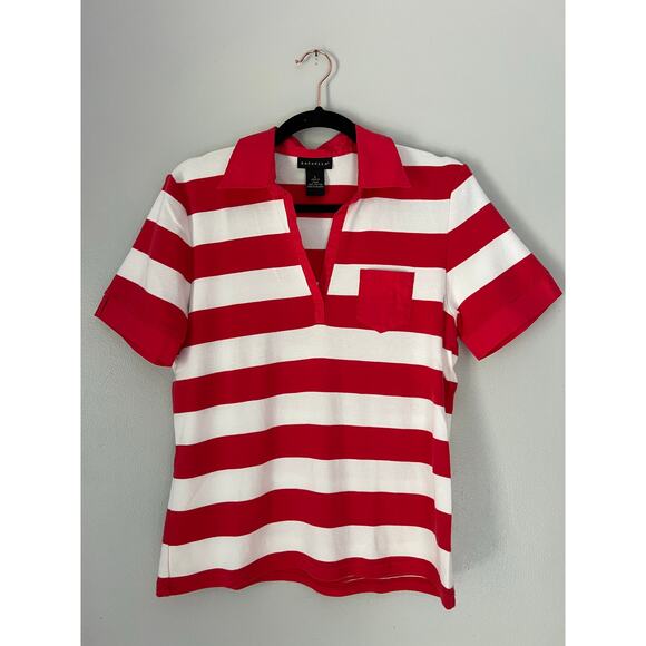 Red and White Striped Polo T-Shirt Womens Size Large July 4th Patriotic Nautical - Picture 2 of 6